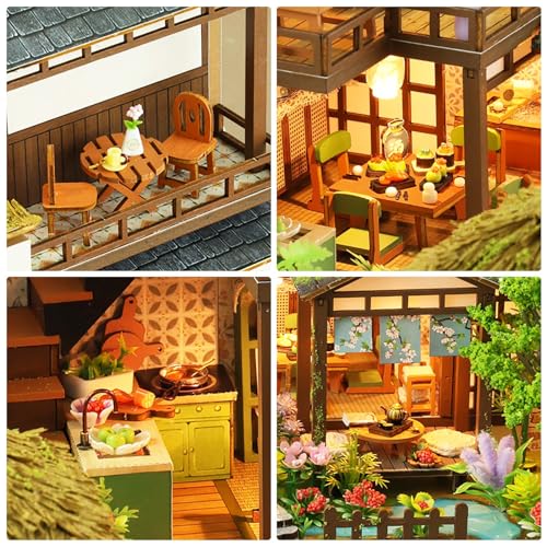 Dollhouse Kit, DIY Miniature House Kit w/LED for Adult, Courtyard