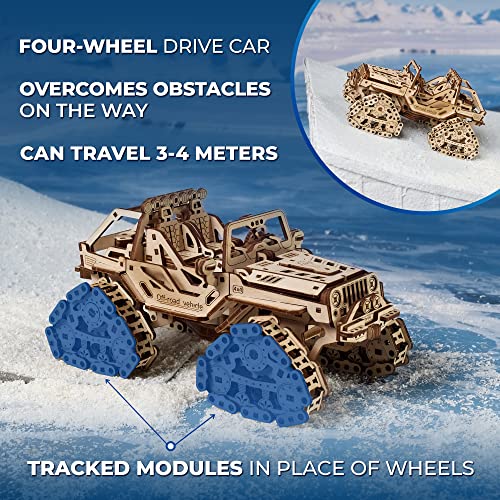 UGEARS Tracked Off-Road Vehicle, 3D Wooden Puzzle, DIY 3D Car Model Puzzle with Spring Motor, 2 Driving Modes, Openable Hood with Engine - style: Tracked Off-Road