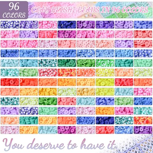 wuzoe Friendship Bracelet Kit, 16888pcs, 96 Colors Polymer Clay Beads & 1200 Letter Beads，Bracelet Making Kit for DIY Jewelry Making&Friendship Bracelet Making