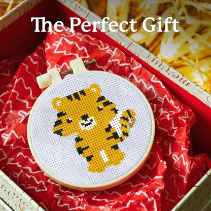 Kraftex Floral Stamped Cross Stitch Kits for Beginners - 3 Pack. DIY Embroidery Needlepoint Patterns for Adults. Easy Cross Stitch Kits for Beginners (Zoo Creatures) - style: Zoo Animals