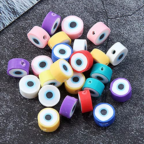 100pcs Colorful Evil Eye Polymer Clay 10mm Spacer Beads for Women Jewelry Making DIY Bracelet Necklace Hair Clip Accessories (Evil Eye) - color: Evil Eye