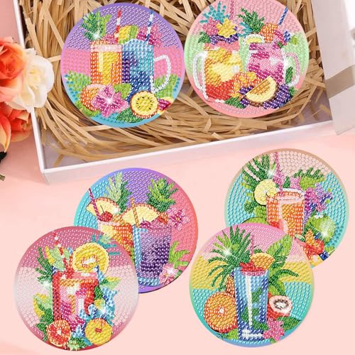 8 Pcs Diamond Art Coaster Kit for Adult with Holder, Diamond Coasters 4x4in - color: Cocktail Coasters, size: 8 Pcs 4x4in