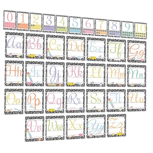 37Pcs Composition Cursive Alphabet for Classroom Composition Note ABC Posters and 0-10 Number Cards Composition Bulletin Board Letters Number Line for Classroom (Composition Cursive) - color: Composition Cursive Abc