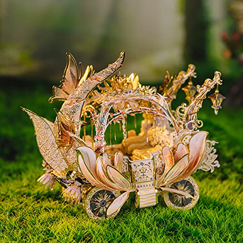 MU 3D Fairy Series Metal Puzzle Model Kits Cinderella's Elf Carriage, Princess Magic Palace Miniature Building, DIY Birthday Xmas Gift Toy Sets - color: Elf Carriage