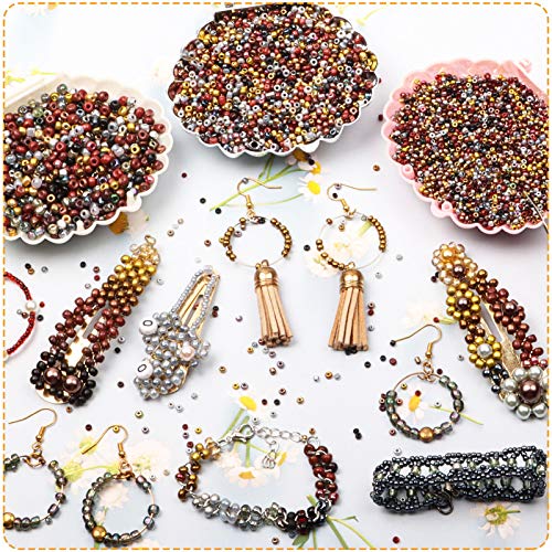 5000pcs Brownish Black Glass Seed Beads Bulk, Small Tiny Waist Spacer Beads for Bracelet, Necklace Jewelry Making, DIY Craft Projects(3mm 8/0) - color: Brownish Black, size: 3mm