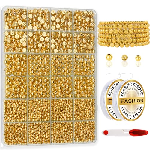 Hpebl Gold Bracelet Beads Making Kit Letter Beads for Bracelets for Adult - color: 02-Gold