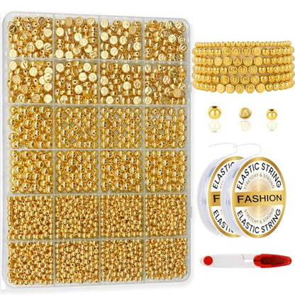 Hpebl Gold Bracelet Beads Making Kit Letter Beads for Bracelets for Adult - color: 02-Gold