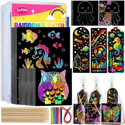 240 Sheets Rainbow Scratch Paper, Scratch Art for Kids Ages 4 5 6 7 8 9 10 - color: 240 Sheets