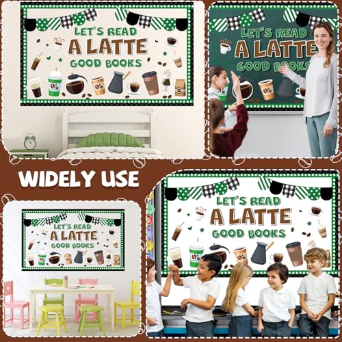 QOUBAI Coffee Bulletin Board Set Coffee Cup Classroom Decoration Latte Paper Cutouts Green Coffeehouse Crafts Teacher's Helper Charts for Back to School Nursery Chalkboard Reading Decor Wall Door - style: Latte Coffee
