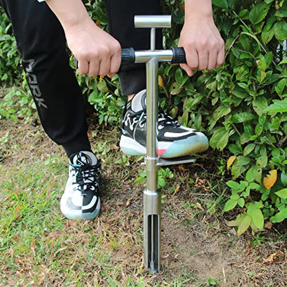 Soil Sample Probe 20” with Ejector and Foot Pedal,Soil Probe Stainless Steel T-Style Handle Soil Test Kit,Soil Probe Rod for Soil Sampling Plant Care/Agriculture/Garden/Farm - size: 20”S/T-Style（B）