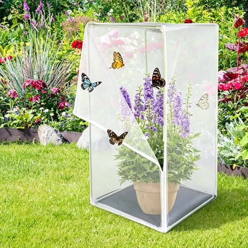 2Pcs Butterfly Habitat kit, Monarch Butterfly Mesh Cage, Butterflies Enclosure for Outdoors, Insect Growing Garden Habitat 16.6x16.6x30.4 inch, Folds Flat (White Green)