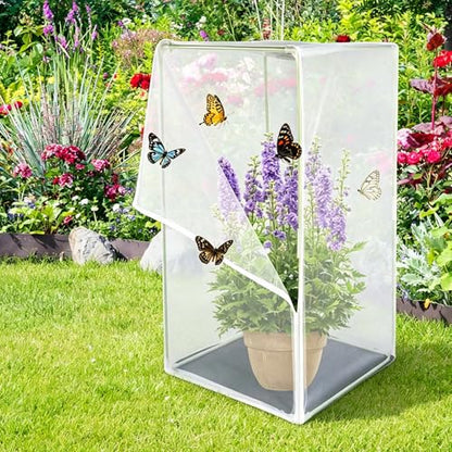 2Pcs Butterfly Habitat kit, Monarch Butterfly Mesh Cage, Butterflies Enclosure for Outdoors, Insect Growing Garden Habitat 16.6x16.6x30.4 inch, Folds Flat (White Green)
