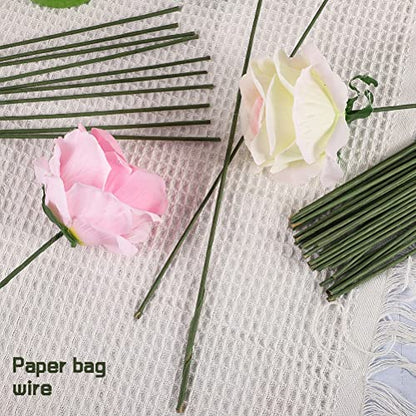 120 Pack Floral Stem Wire, 16 Inch Green Paper Wrapped Craft Wire - size: 2 Gauge Green