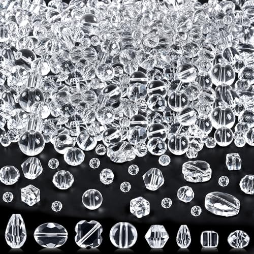 Assorted Size Glass Beads Bulk for Jewelry Making, Suncatchers, Crafts - color: Clear, size: 636pcs