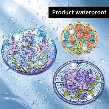 Meothan 8 Pcs Flowers Diamond Art Coasters Kit for Adults with Holder 4x4in - color: Flowers Coasters-D, size: 8 Pcs 4x4in