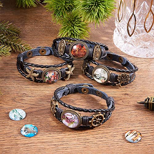 SUNNYCLUE DIY 4 Sets Braided Leather Bracelet Making Kit Multilayer Rope Bangle Cuff Wristband with Blank Alloy Cabochon Bezel Tray, Clear Glass Cabochon 18mm, Button Adjust, Mixed Shapes - color: Mixed Shapes