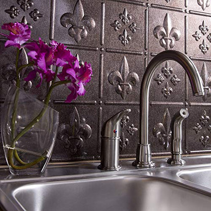 FASÄDE Fleur-de-lis Decorative Vinyl Backsplash 15 sq ft Kit in Smoked Pewter - color: Smoked Pewter