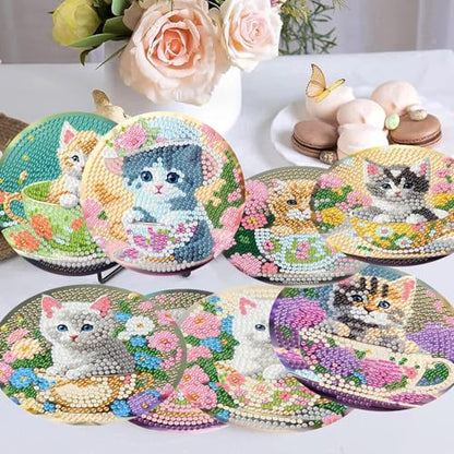 8 Pack Diamond Art Coasters Kits - Cute Cat Diamond Painting Coasters - color: Cute Cat