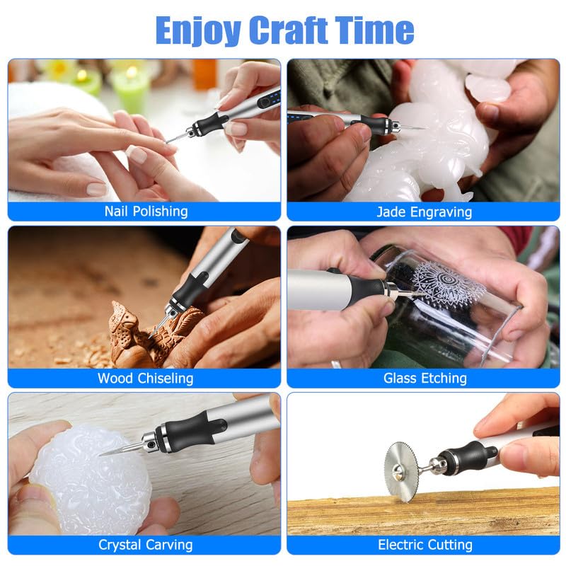 Uolor USB Rechargable Engraving Pen with 42 Bits, Mini Electric DIY Engraver Cordless Rotary Tools Portable Engraving Tool for Jewelry Wood Metal Stone Plastic Glass Etching