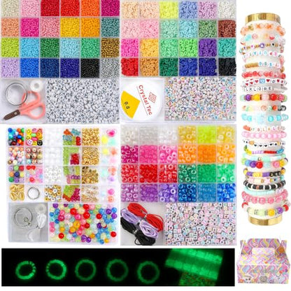 6380 PCS Jewelry Making Kit for Girls Ages 6-12 – nikkiGuo Seed Beads Clay Beads UV Color Changing Glow in the Dark Pony Beads Letter Beads Charms Tools Gift Box Bracelet Making Kit for Kids Teens - color: Style B