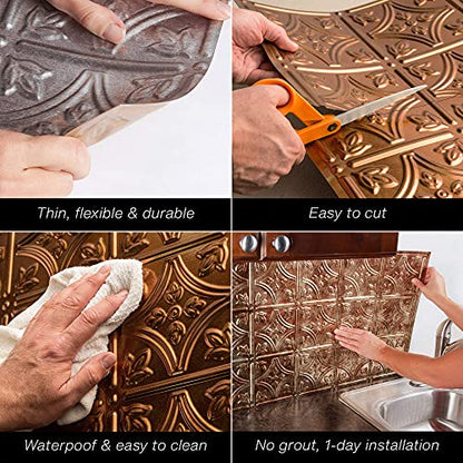 FASÄDE Fleur-de-lis Decorative Vinyl Backsplash 15 sq ft Kit in Brushed Aluminum - color: Brushed Aluminum