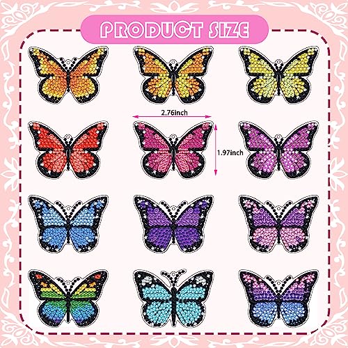 YUE ZHE 12 PCS Butterfly Diamond Art Kits for Adults Double Sided Diamond Art Keychains Butterfly DIY 5D Painting Keychains Kits for Adults Beginners DIY Crafts - color: Butterfly