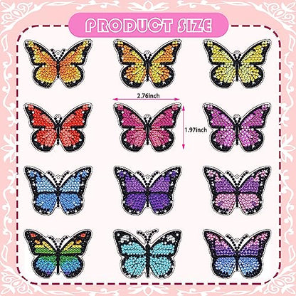 YUE ZHE 12 PCS Butterfly Diamond Art Kits for Adults Double Sided Diamond Art Keychains Butterfly DIY 5D Painting Keychains Kits for Adults Beginners DIY Crafts - color: Butterfly