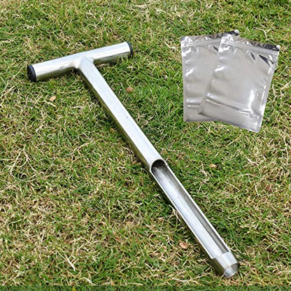 Soil Probe 16 Inch with 2 Bags, Soil Sample Probe for Lawn House Plants, T-Handle Soil Sampler Probe Rod, Stainless Steel Soil Test Kits Tool for Soil Sampling - size: 16"