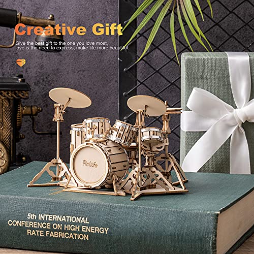 Rolife 3D Wooden Puzzles for Adults, DIY Model Drum kit Crafts for Teens