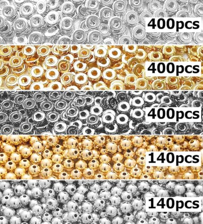 6mm Flat Round Spacer Beads, 1480pcs (280Round) - Gold, Silver, Black - Copper Coated Plastic - DIY Jewelry Making Kit - color: 1480pcs（280Round ）