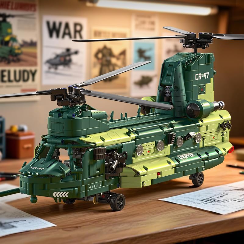 Military Helicopter Building Blocks Set, 1826 PCS, Age 14+ - color: Green