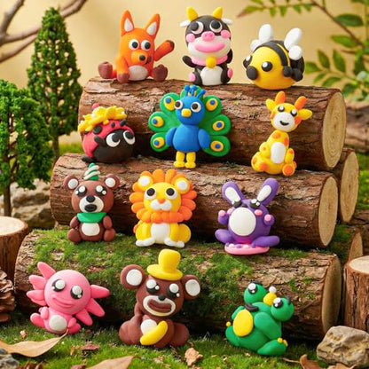 Air Dry Clay for Kids Modeling Clay Kit, 12 Boxes Model Magic Arts and Crafts for Kids with Tools & Tutorial, Non-Sticky, 3-12+ Years Boy Girl Birthday Gift, Animal Themed Party Favors Classroom Prize