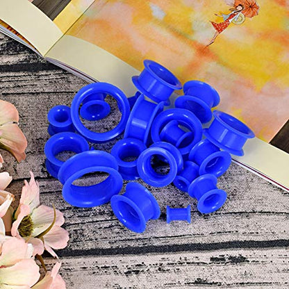Oyaface 20 PCS Piercing Tunnel Set Soft/Hard Silicone Flesh Ear Plugs 2g-25mm Flexible Ear Stretching Gauge Expander - color: Blue