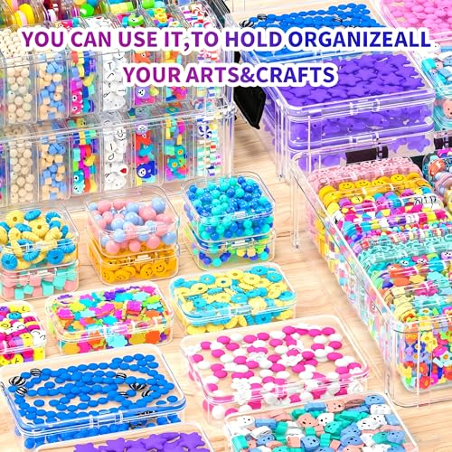 Bead Organizer Box 58 Pcs, 3-Tier Stackable Storage Box, and 3 Different Container Sizes Small Plastic Containers with Lids, Portability, Clear Organizers for Jewelry DIY Craft Storage - size: 3-Tier 8L+20M+30S