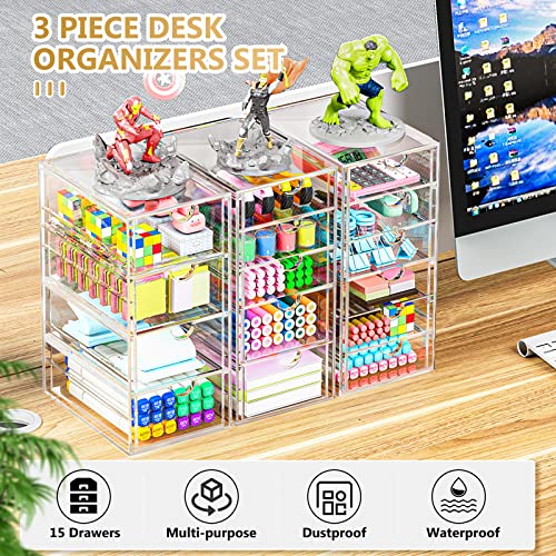 YFXCVSL 3-Pack Acrylic 15-Drawer Storage & Makeup Organizer for Desk - size: 15 Drawers