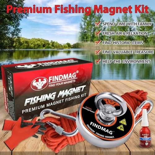 FINDMAG 500 LBS Neodymium Fishing Magnet Kit, 2.36 Inch Magnet Fishing - size: 500 LB Single Sided Magnet Kit
