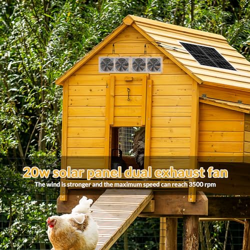 Tujoe Solar Exhaust Fans Kit with 4 Fans 20w Waterproof Solar Panel + High Speed Dual Exhaust Fan Solar Panel Powered Fan with On/Off Switch for Chicken Coop, Shed Cooling Ventilation Project