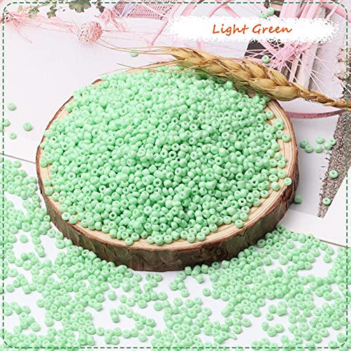 5000pcs Light Green Glass Seed Beads Bulk, Small Tiny Waist Spacer Beads for Bracelet, Necklace Jewelry Making, DIY Craft Projects(3mm 8/0) - color: Light Green, size: 3mm