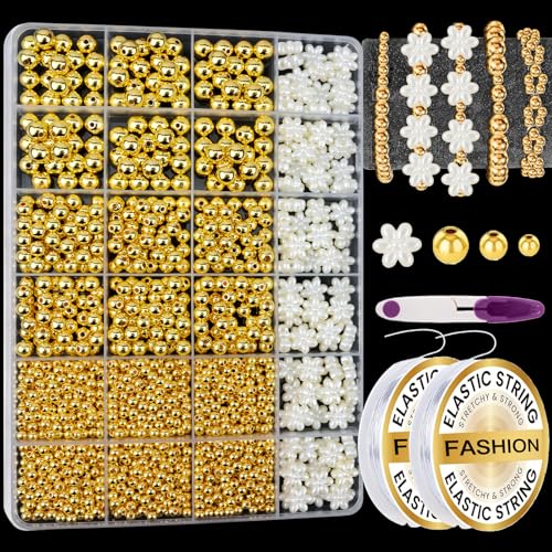1740 Pcs Pearl Bracelet Making Kit Gold Beads for Bracelets for Adult - color: 13-White & Off-White