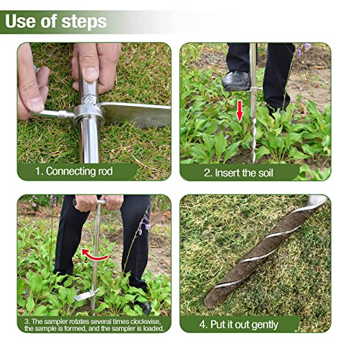 Soil Probe 36 Inch with 2 Bags, Twist Soil Sample Probe for Lawn House Plants, T-Handle Soil Sampler Probe Rod, Stainless Steel Soil Test Kits Tool for Soil Sampling - size: 36" #Twist