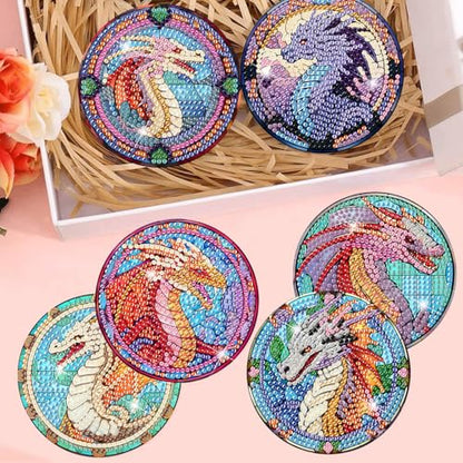 8 Pcs Diamond Art Coasters Kit for Adult with Holder, Diamond Coaster 4x4in - color: Dragon Coasters, size: 8 Pcs 4x4in