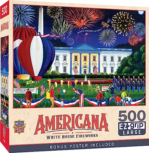 MasterPieces - 500 Piece Jigsaw Puzzle, Large EZ Grip Shapes, White House Fireworks, Fun for Adults, Seniors, Family, Kids, 19.25" x 26.75" - style: White House Fireworks