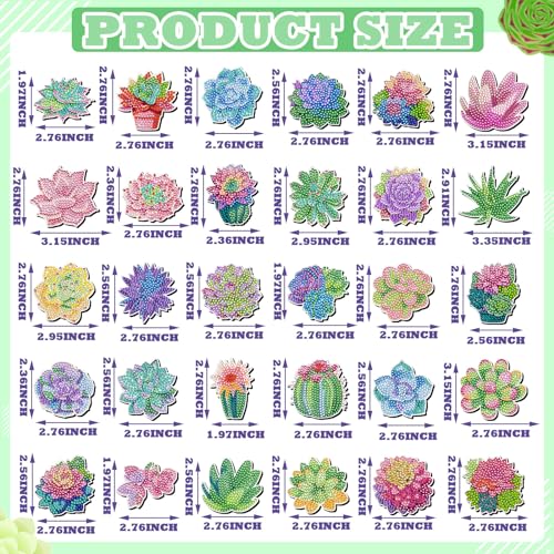Remuuly 30 Pcs Succulent Diamond Painting Magnets Diamond Art Magnets Kits - color: Succulents