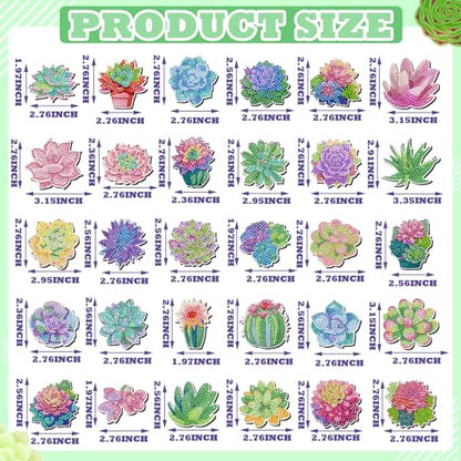 Remuuly 30 Pcs Succulent Diamond Painting Magnets Diamond Art Magnets Kits - color: Succulents
