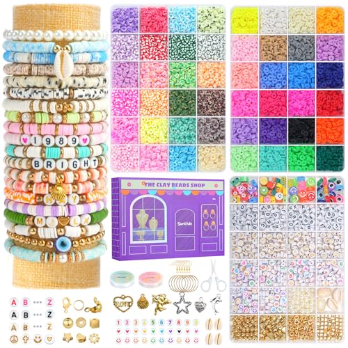 Sunlode Clay Beads Bracelet Making Kit, 3 Boxes 15,000PCS Boho Color with Letter Beads, Charms and Elastic Strings, DIY Jewelry Set for Friendship Bracelets Crafts Gift - style: Boho Chic