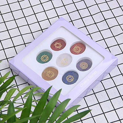 TGS Gems 7 Chakra Stones set - Reiki Healing Crystal With Engraved Chakra Symbols - color: CKL-001