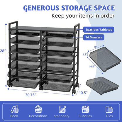 Simple Trending 15-Tier Rolling File Cart, Desk File Organizer with 14 Mesh Sliding Trays, Letter & Legal Paper Storage Rolling Utility Cart for Office Home School, Black - style: 15-Tier Black