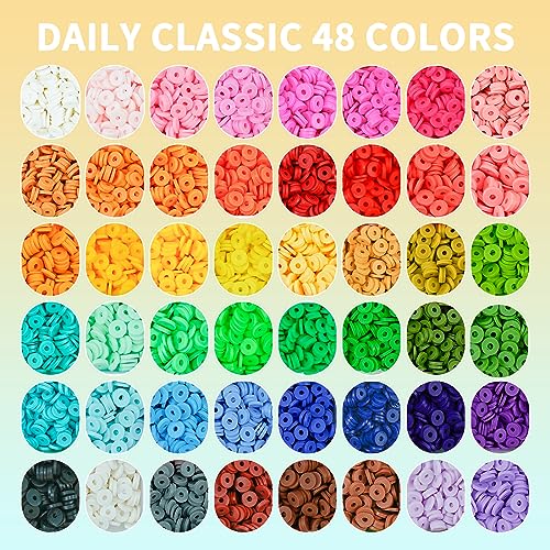 Friendship Bracelet Kit, 14,000pcs 48 Colors Bracelet Making Kit Clay Beads with Number Letter Bead Set Concert Merch Arts and Crafts Gifts for Kids Teen Girls Jewelry Making Supplies Bracelet Maker - color: Rainbow color