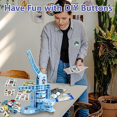 Happizza Button Maker Machine Multiple Sizes (4th Gen), Pin Maker 1+1.25+2.25 inch / 25+32+58mm, Badge Button Press Machine with Cutting Mat & 300 Sets Badge Making Supplies & Circle Cutter - size: Blue 1+1.25+2.25 inch (300 sets)