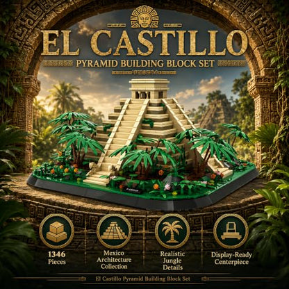 El Castillo Pyramid Building Block Set 1346 Pcs Mayan Kukulcan Temple Mexico Architecture Model Kit for Adults Teens 14+ Historical Chichen Itza Display Centerpiece Ancient World Culture Gift - style: El Castillo Pyramid